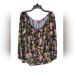 Betsey Johnson Women's Secret Pink Floral Peasant Blouse, XL